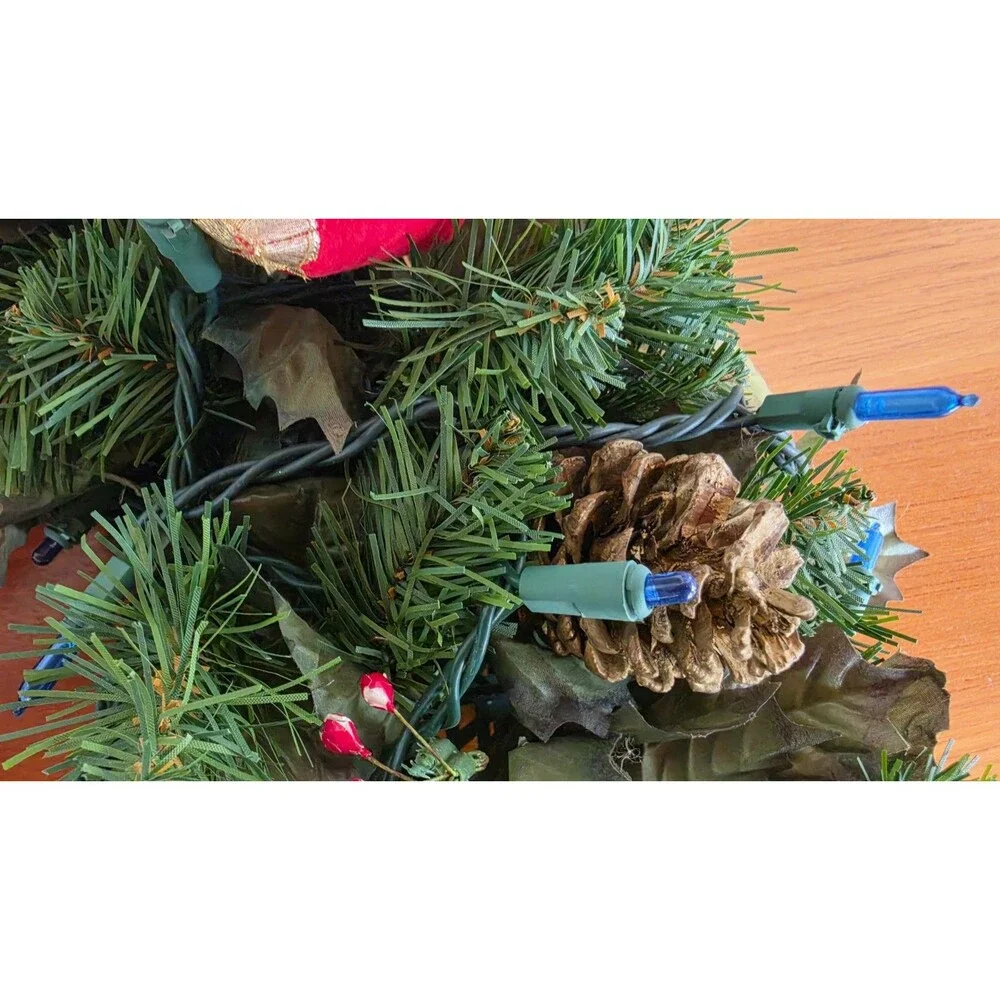 Vintage Christmas Wreath With Blue Lights Works! READ Description